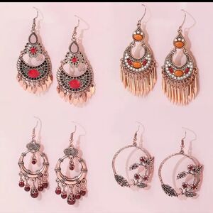 Vintage Style Set of four Geometric Waterdrop Shape Dangle Earrings.